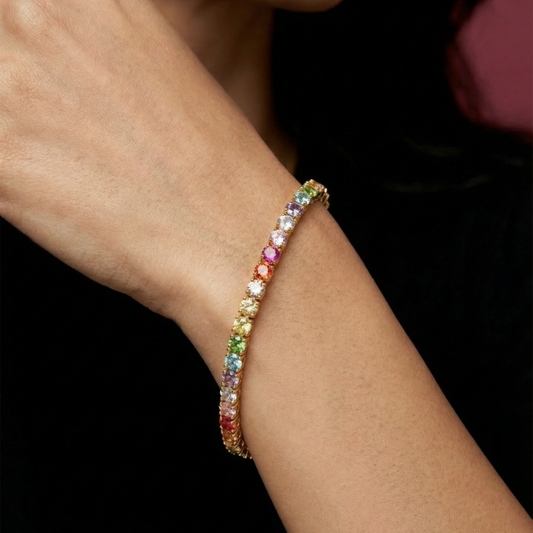 Iced Out Rainbow Tennisarmband 925 Silber