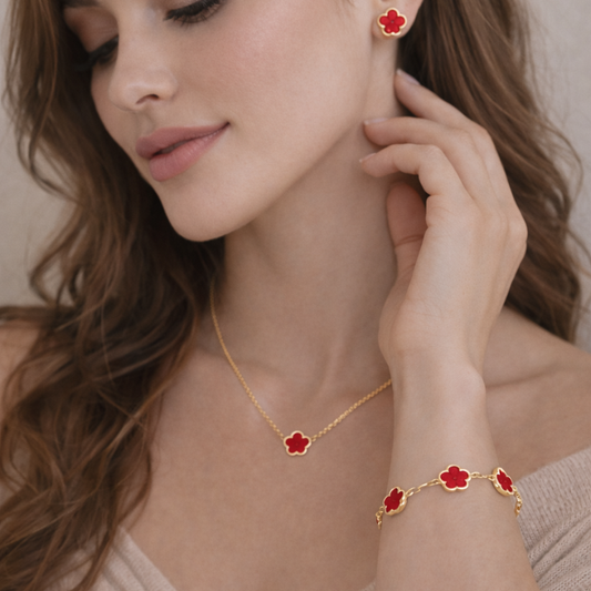 Clover Red Ohrstecker