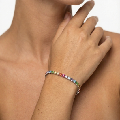 Iced Out Rainbow Tennisarmband 925 Silber