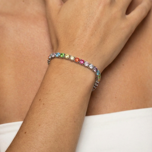 Iced Out Rainbow Tennisarmband 925 Silber