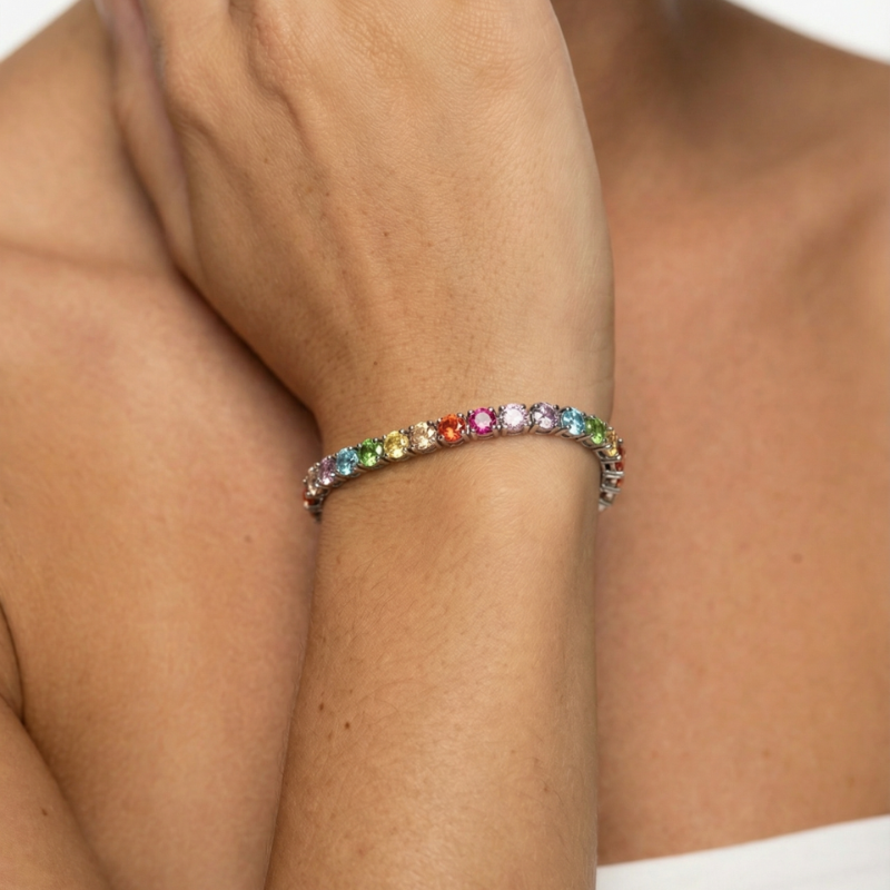 Iced Out Rainbow Tennisarmband 925 Silber