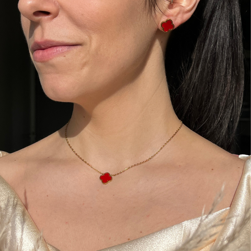Clover Red Ohrstecker